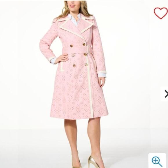 KATHY IRELAND NWT Gabrielle Petal Pink  Cotton Eyelet Trench Coat Size Large - Picture 1 of 16
